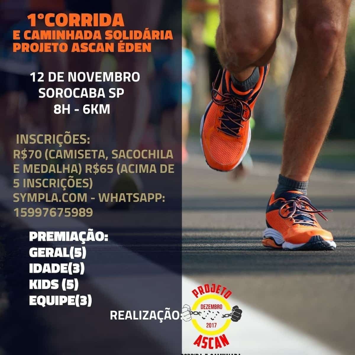 1ª Corrida E Caminhada Solidária Projeto Ascan Éden Calendário De Corrida